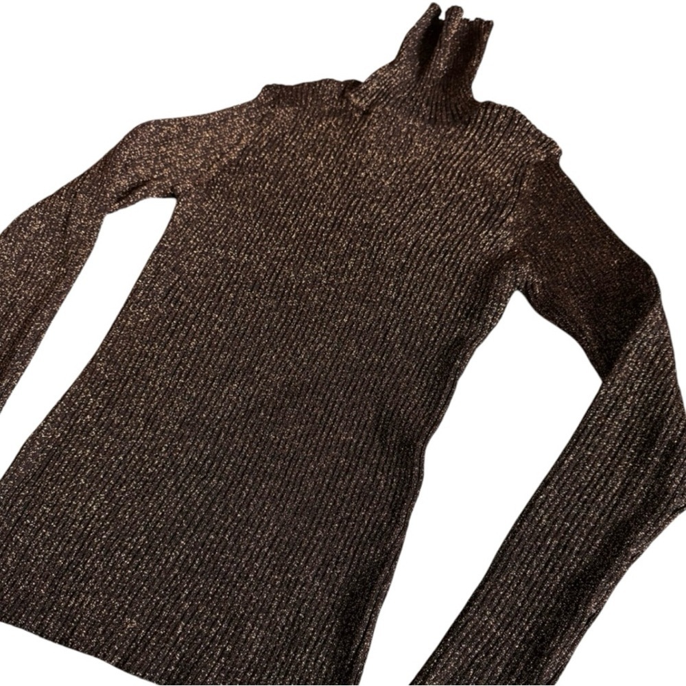 Joseph A Metallic Brown Copper Ribbed Turtleneck Sweater Date Top Large - Picture 5 of 7
